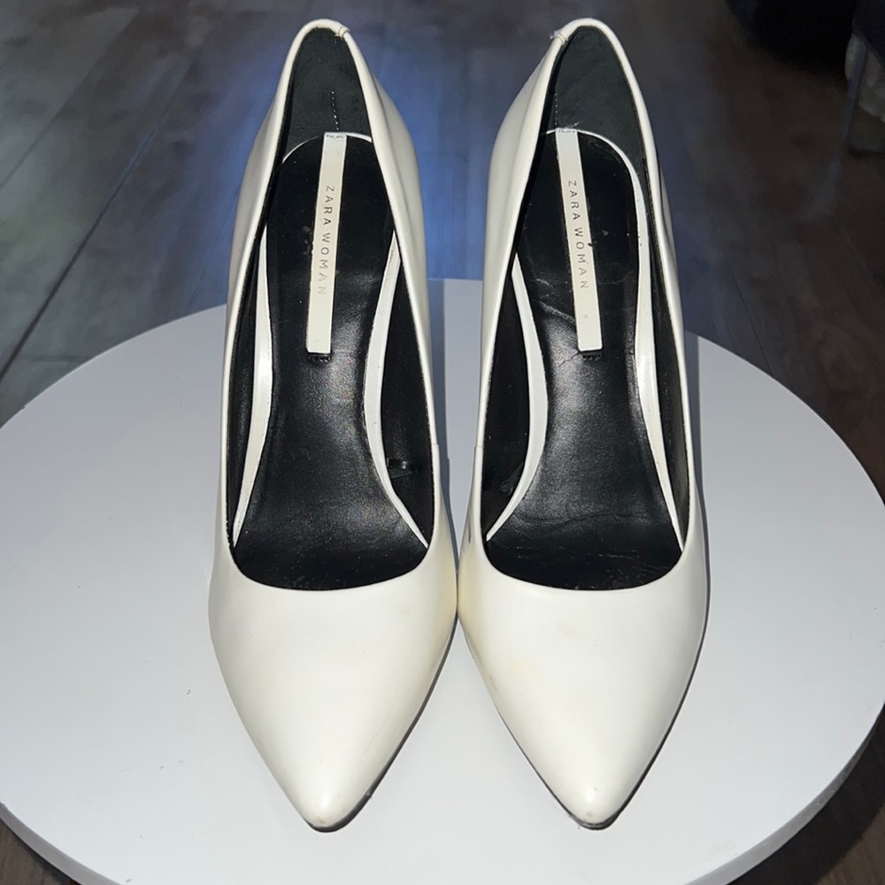 White wedge pumps